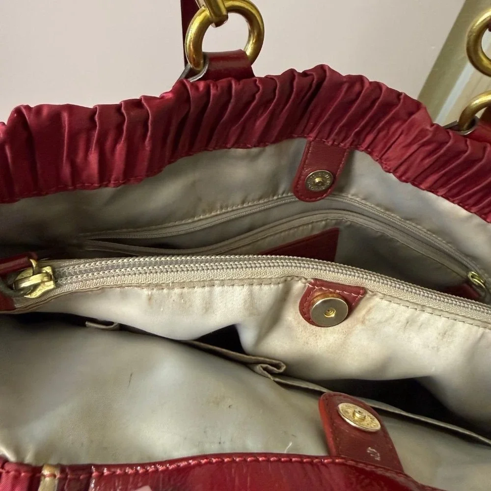 Coach Ashley Gathered Twist Satin Satchel Burgundy Patent Leather Bag F20050